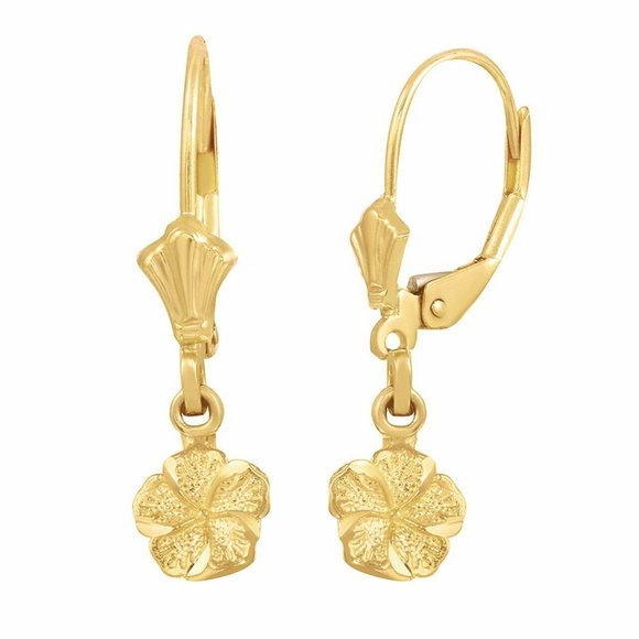 10k Real Gold Tropical Hibiscus Flower Earrings